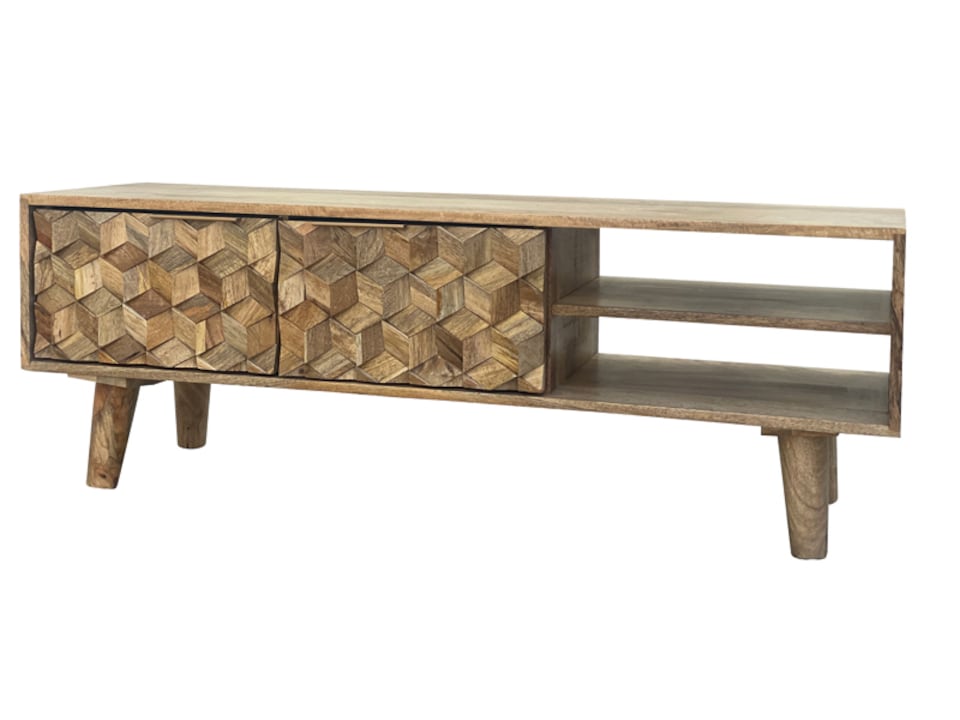 image 1 of Geometric TV Unit - Mango Wood - L35 x W118 x H41 cm - Mango Light Finish