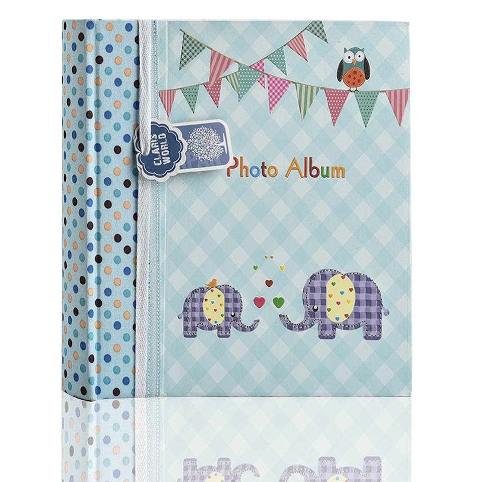 image 1 of ARPAN Slip In Memo Baby Photo Album – Holds 200 Photos 4x6" (10x15cm) – Elephant Design with Index Pages & CD/DVD Pocket