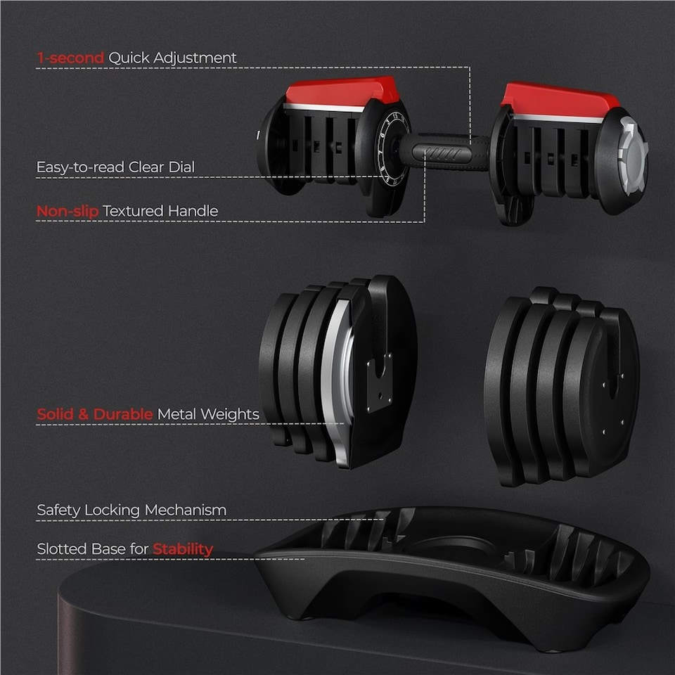 image 1 of Yaheetech 12-in-1 Adjustable Dumbbell Weight Black