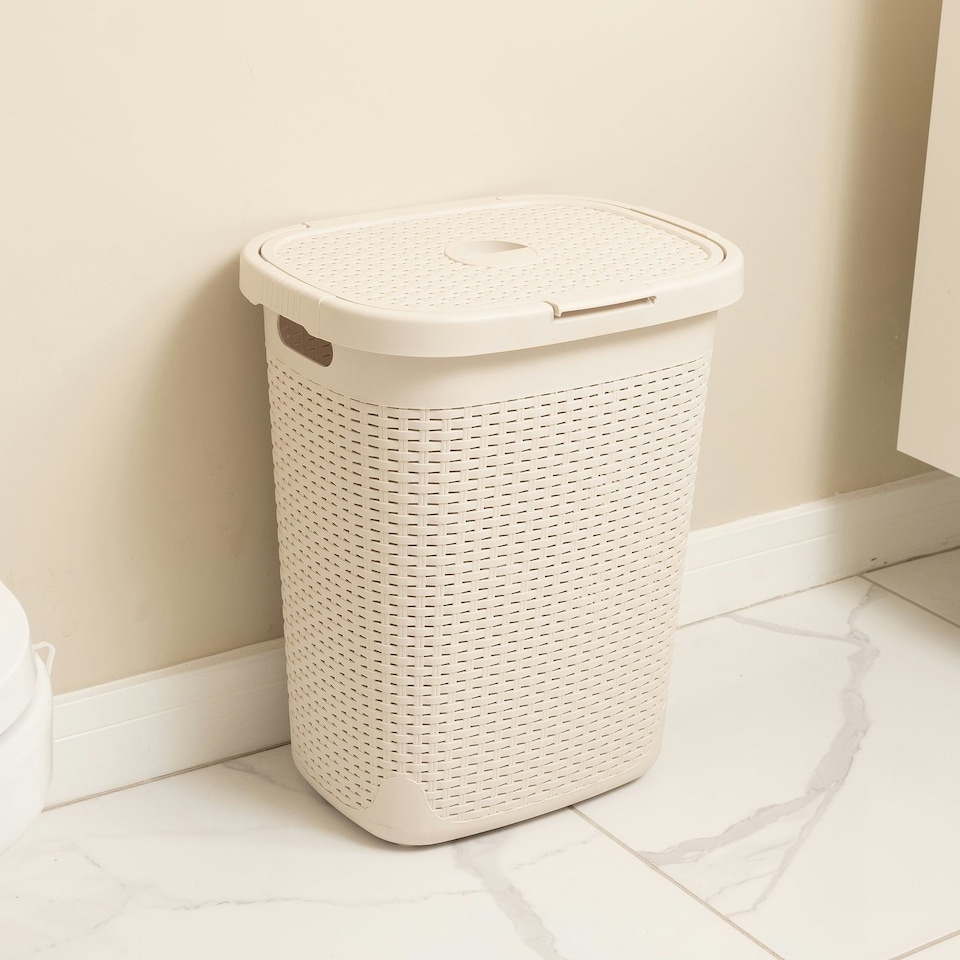 image 1 of Addis Rattan Effect 50L Laundry Hamper - Cream