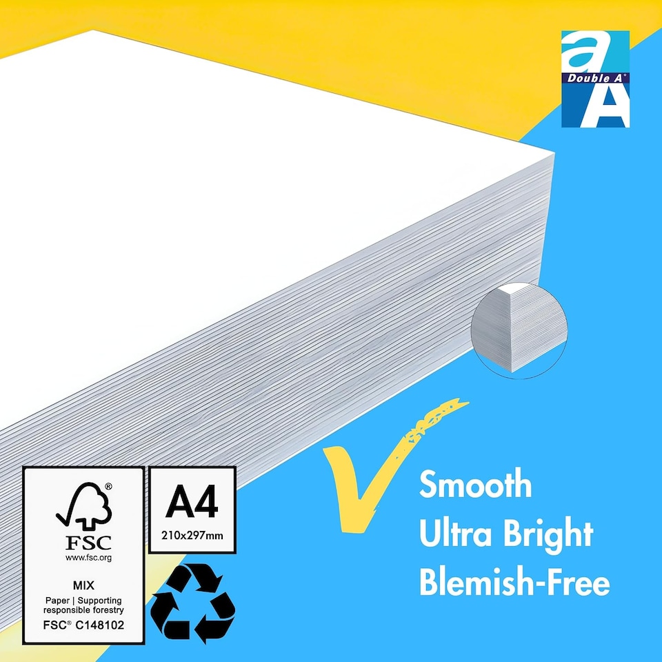 image 1 of Double A Business A4 75gsm Printer Paper – 2500 Sheets, 5 Reams
