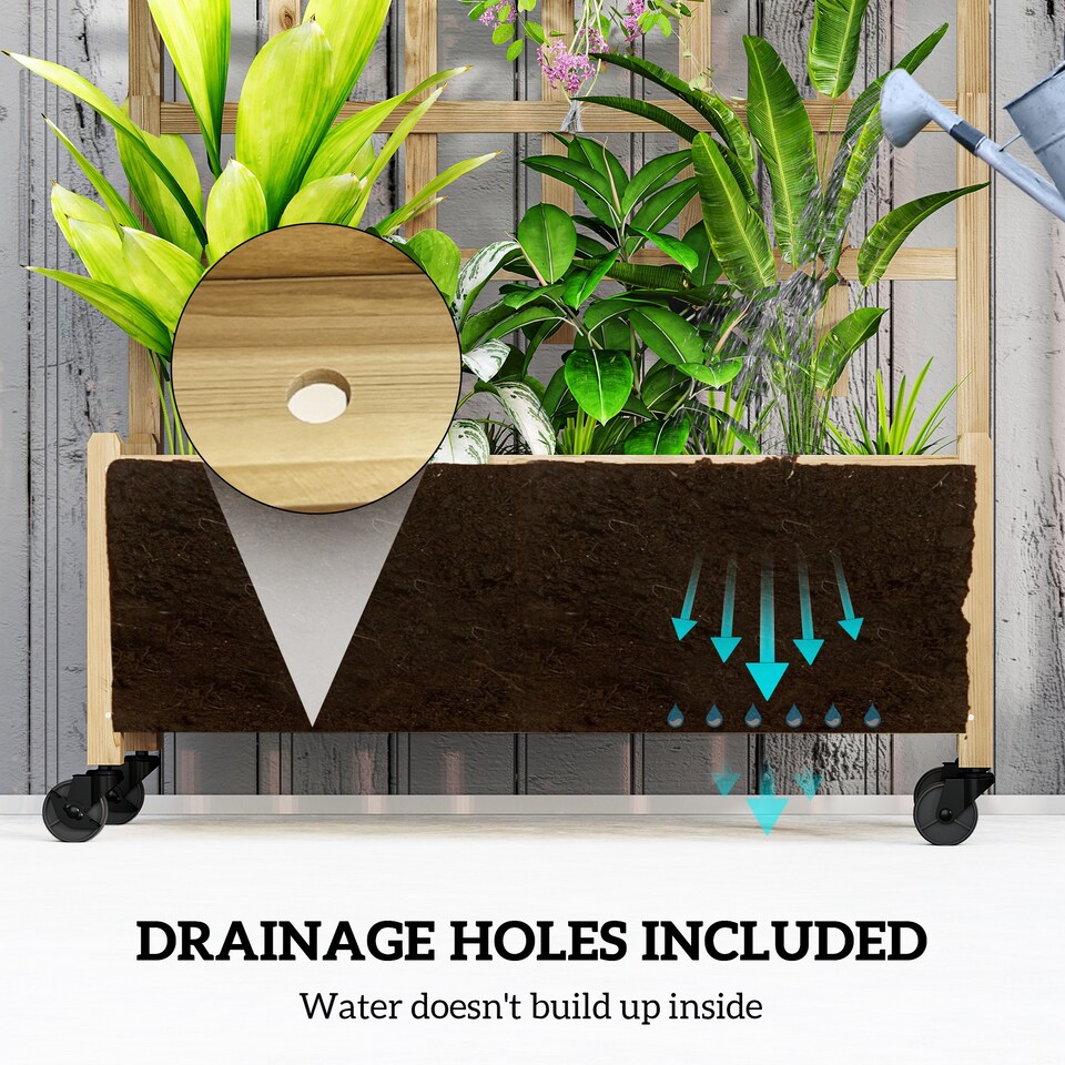 image 1 of Outsunny Wooden Trellis Planter, Raised Garden Bed with Wheels, Natural