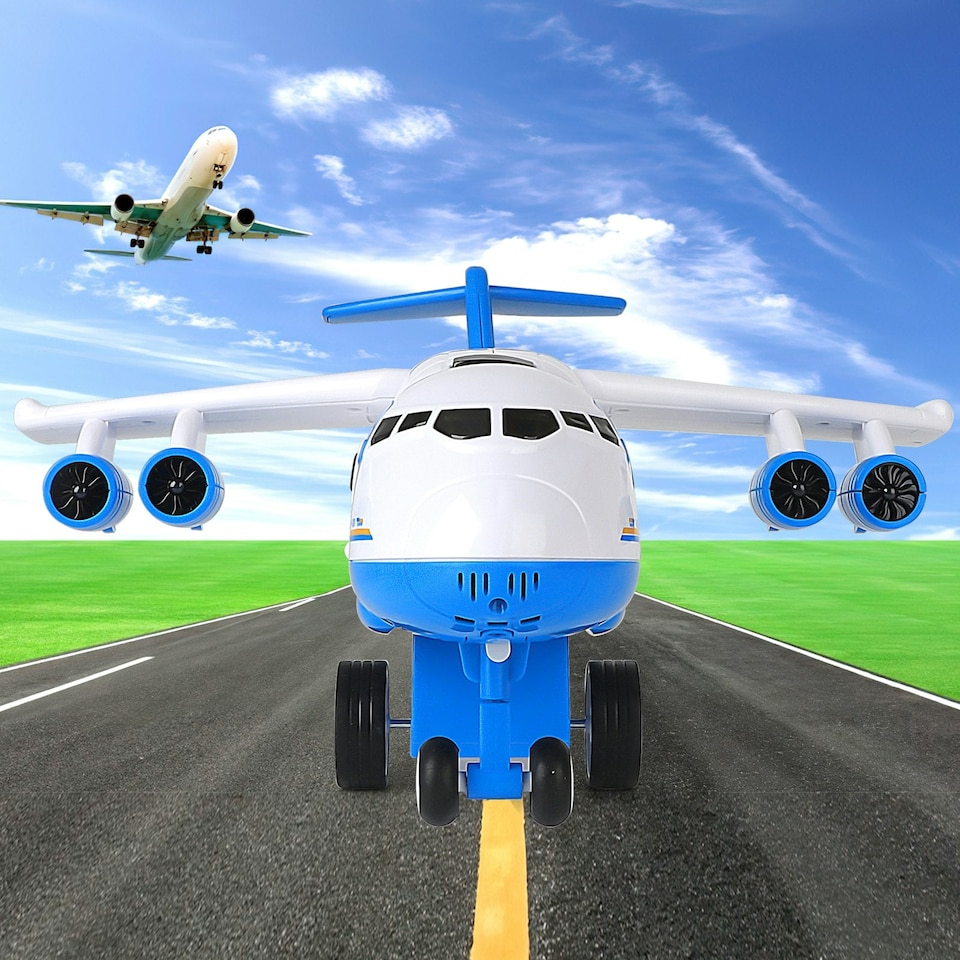 image 1 of Transport Cargo Airplane Car Toy Play Set – Transforming Airplane with Vehicles, Tracks & City Map – 3-in-1 Imaginative Play for Kids Ages 3+