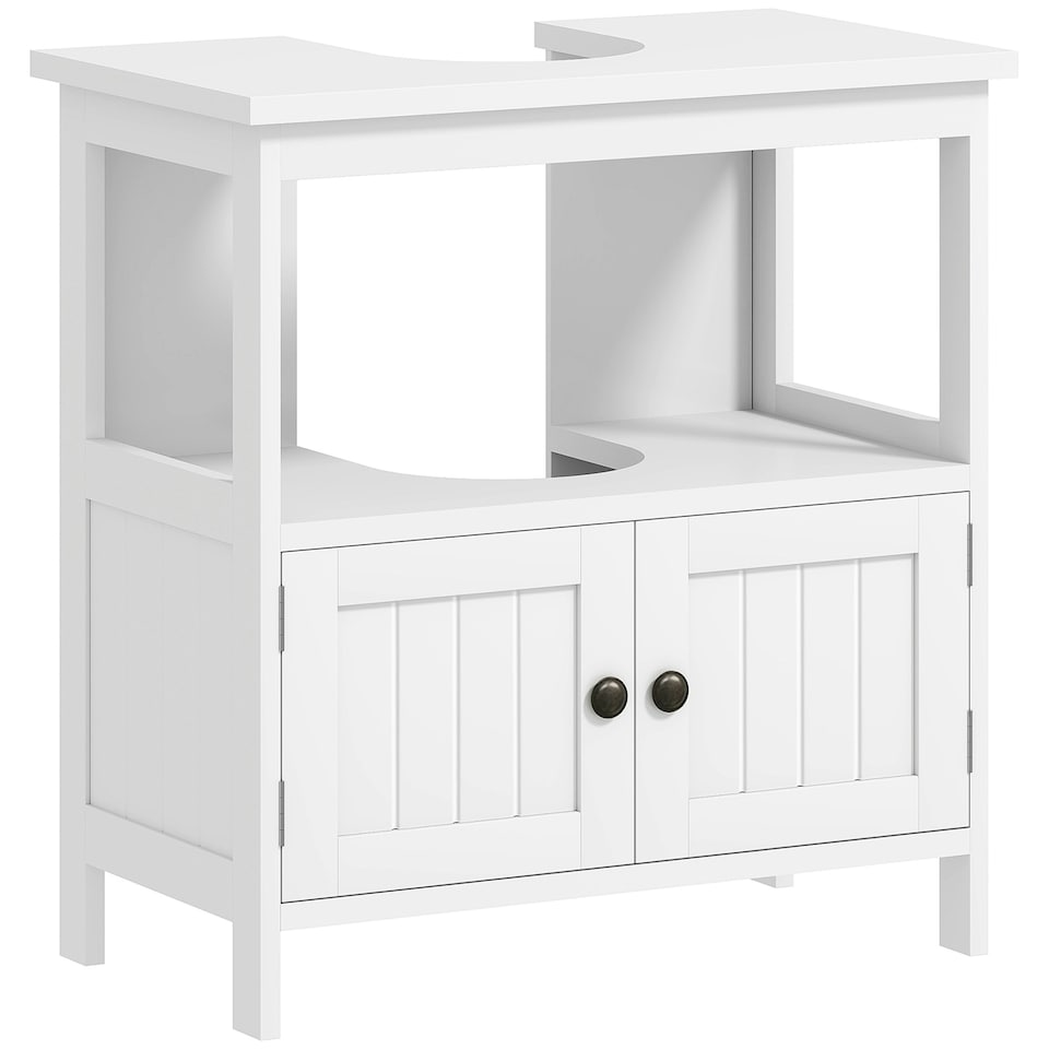 image 1 of kleankin Bathroom Pedestal Under Sink Cabinet with Storage Shelves, Door, White White | White