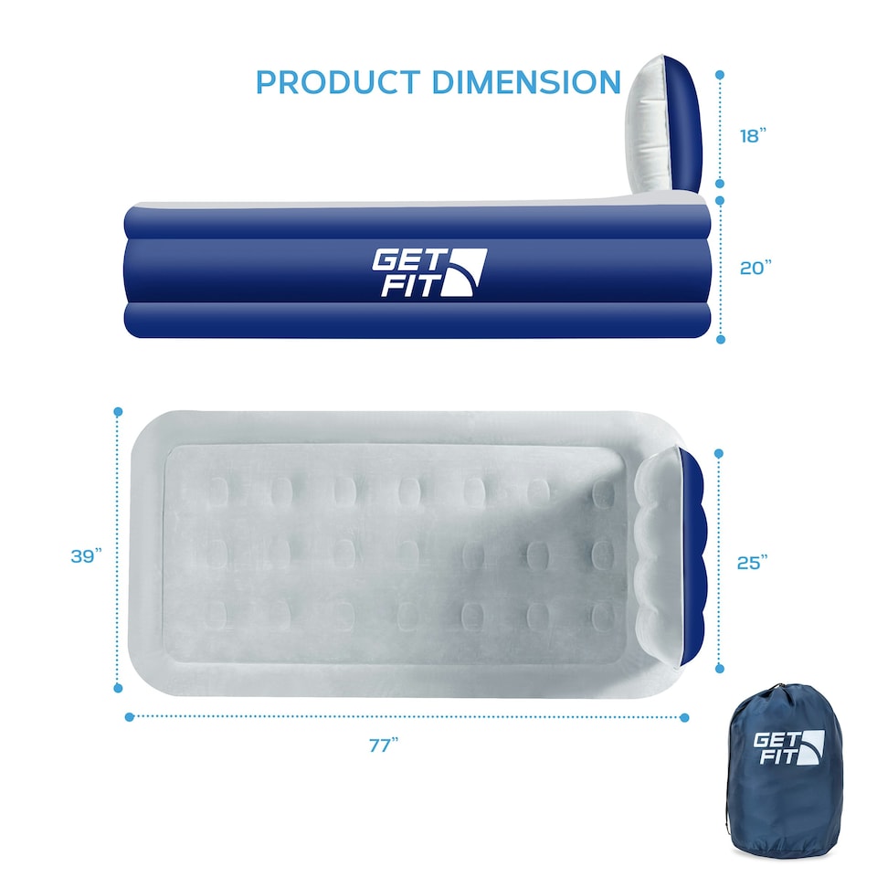 image 1 of Get Fit Air Bed With Built In Electric Pump - Premium Single Airbed - Quick Blow Up Bed With Headboard & Inflatable Pillow - Elevated Air Mattress - Navy/White