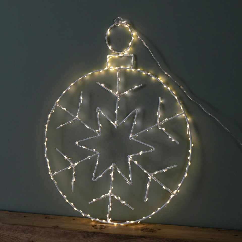 image 1 of 48cm x 38cm Light up Hanging Christmas Snowflake Bauble with 250 Warm White LEDs