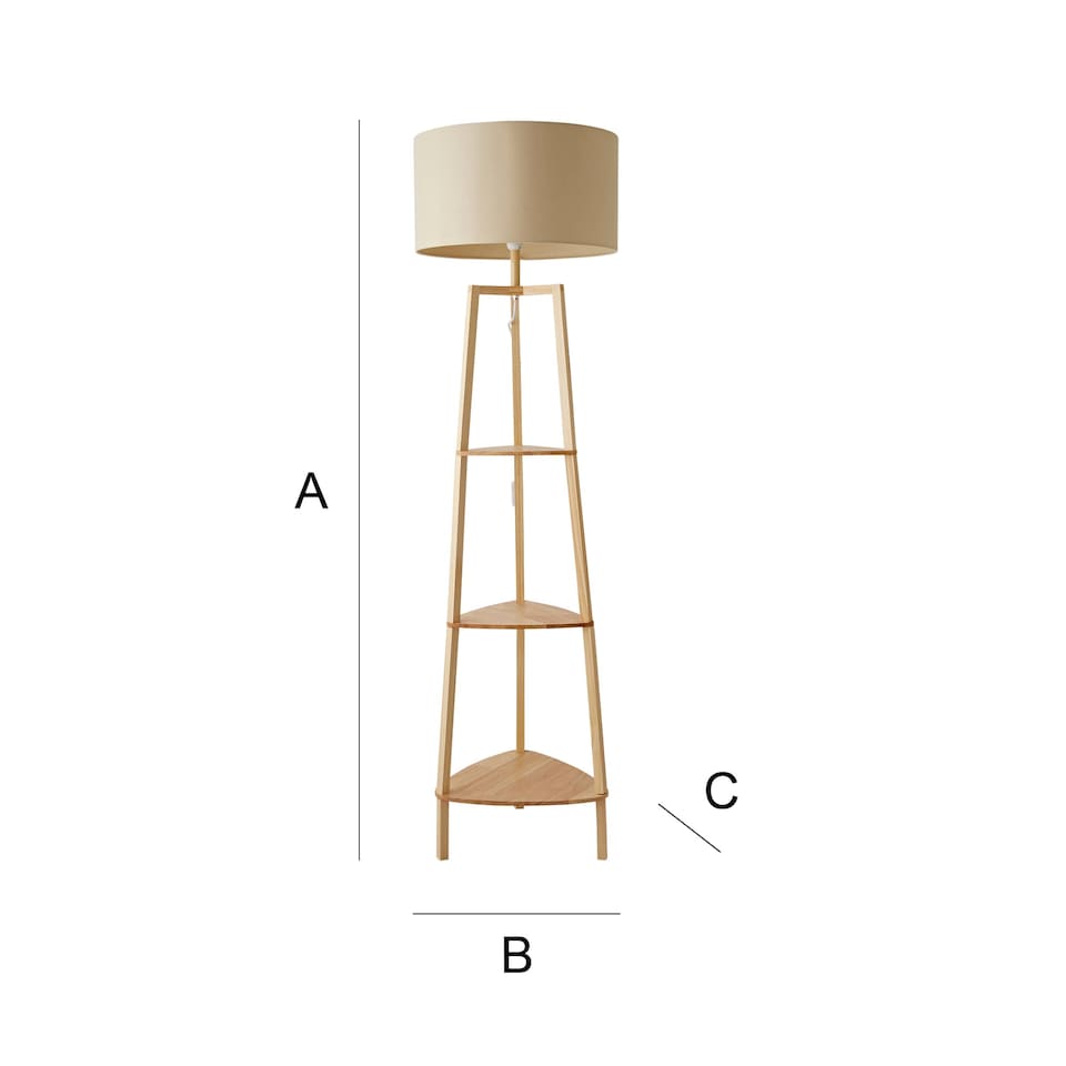 image 1 of ValueLights Hiru Wooden 3 Tier Shelf Floor Lamp Natural Shade | Cream