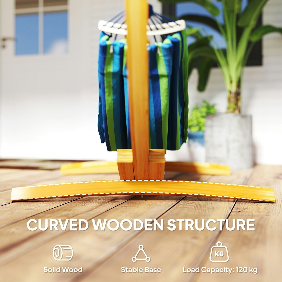 image 1 of Outsunny 3(m) Wooden Hammock Stand for Garden, Patio, Natural