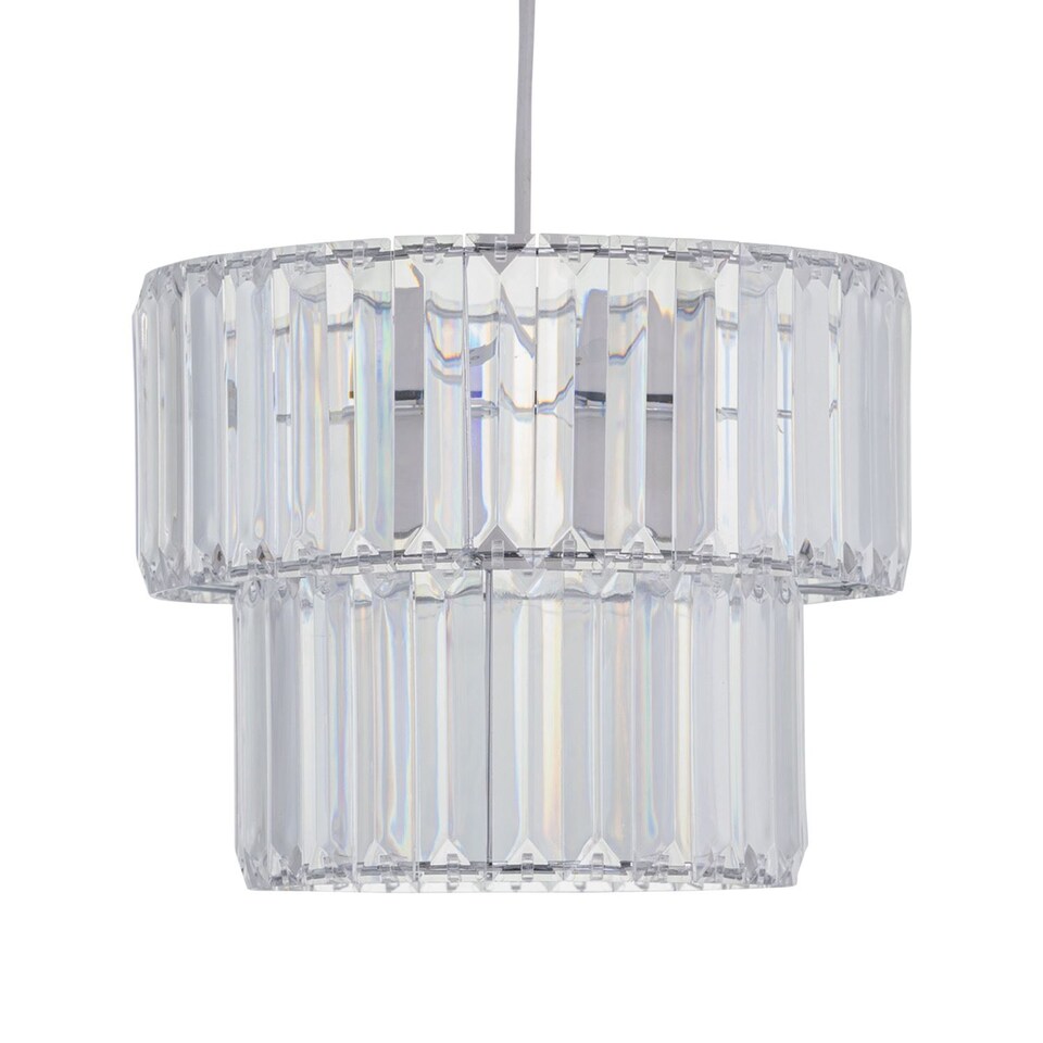 image 1 of Set of 2 Clint - Clear Acrylic Crystal Two Tier Easy Fit Pendant Shades | Clear | Chrome | Medium | 2