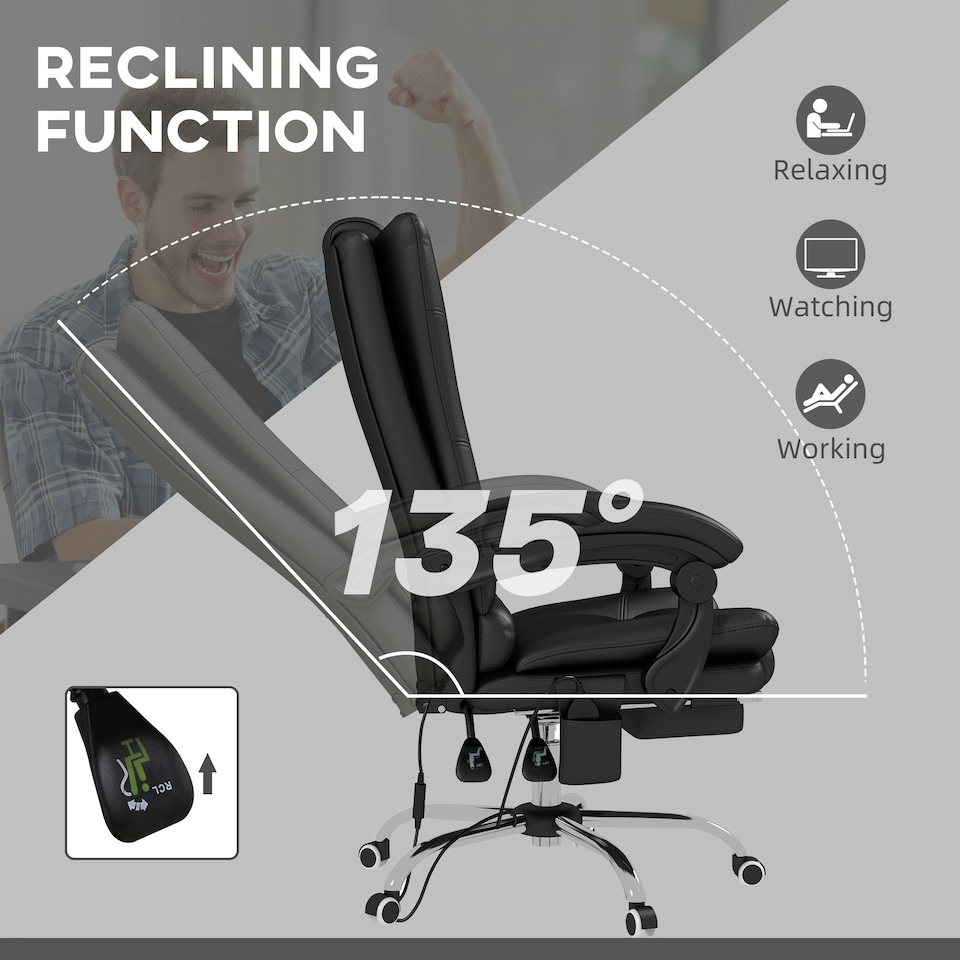 image 1 of Vinsetto PU Leather Vibration Massage Office Chair with Heat, Black | Black | One Size