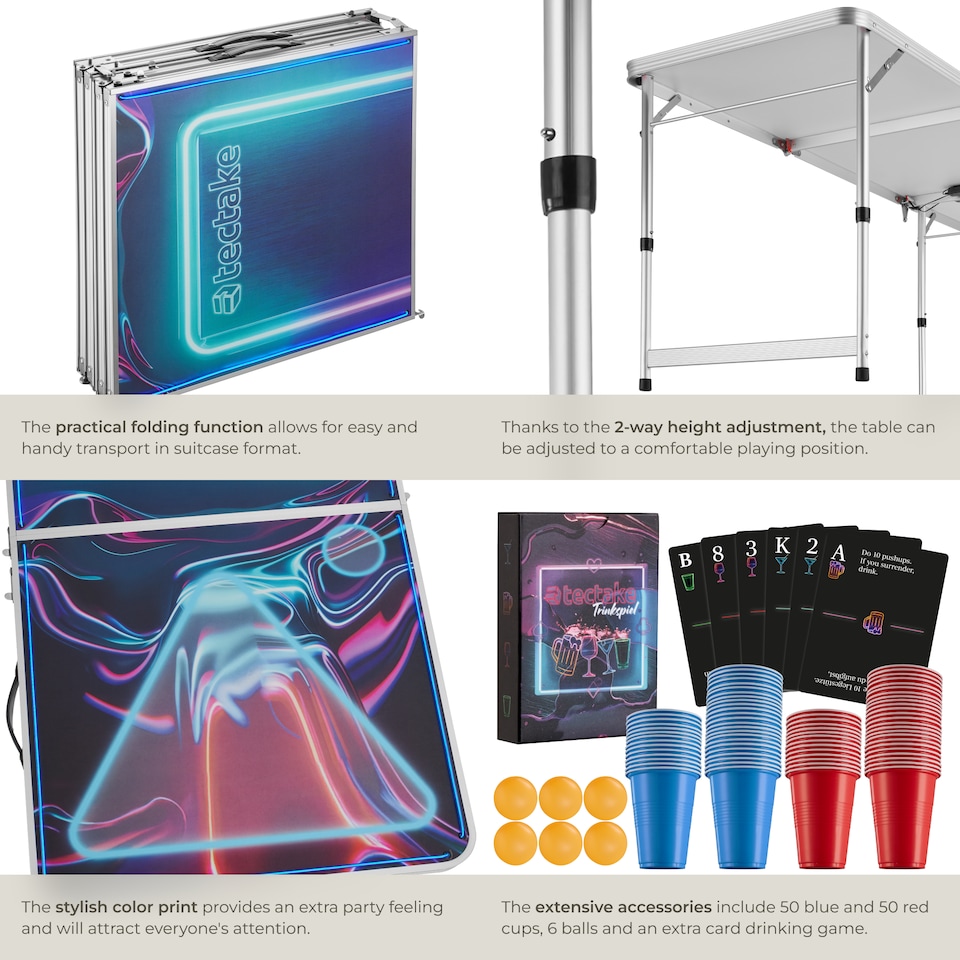 image 1 of Beer Pong Table - aluminium, LED lighting, 100 cups, 6 balls