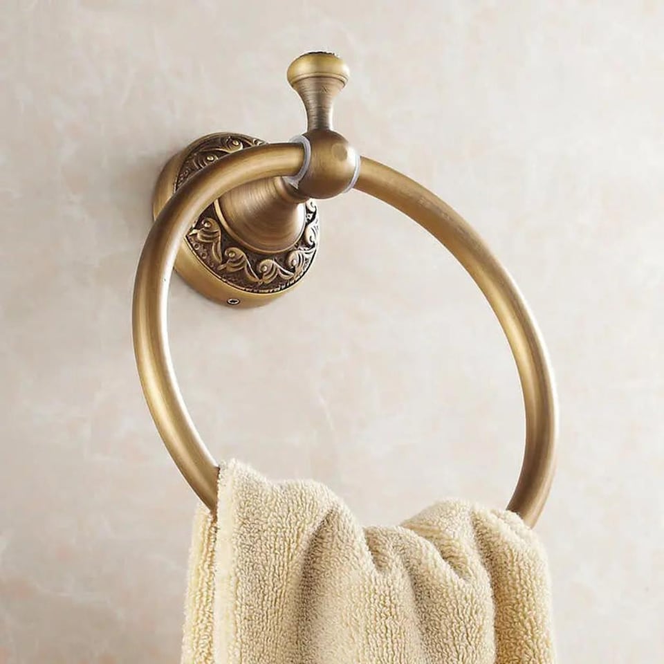 image 1 of Antique Brass Bathroom Toilet Round Towel Ring Dressing-Gown Wall Mounted Hanger