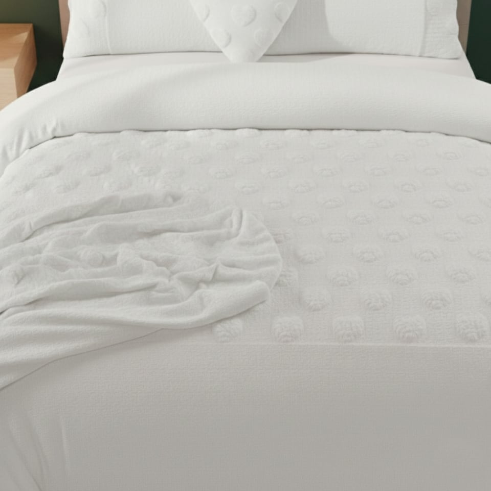 image 1 of Super Soft Teddy Duvet Cover Set Heart Embossed Cozy Fleece Bedding | White | Double