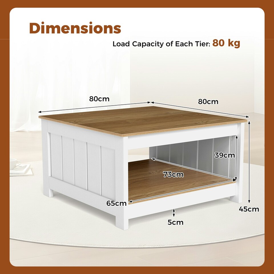 image 1 of COSTWAY Coffee Table Cocktail Table with Storage Shelf White