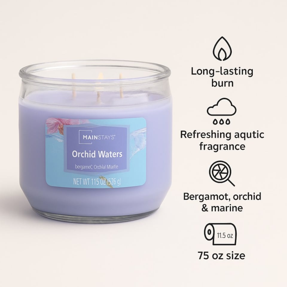 image 1 of Mainstays Orchid Waters Scented Candle 11.5oz 326g