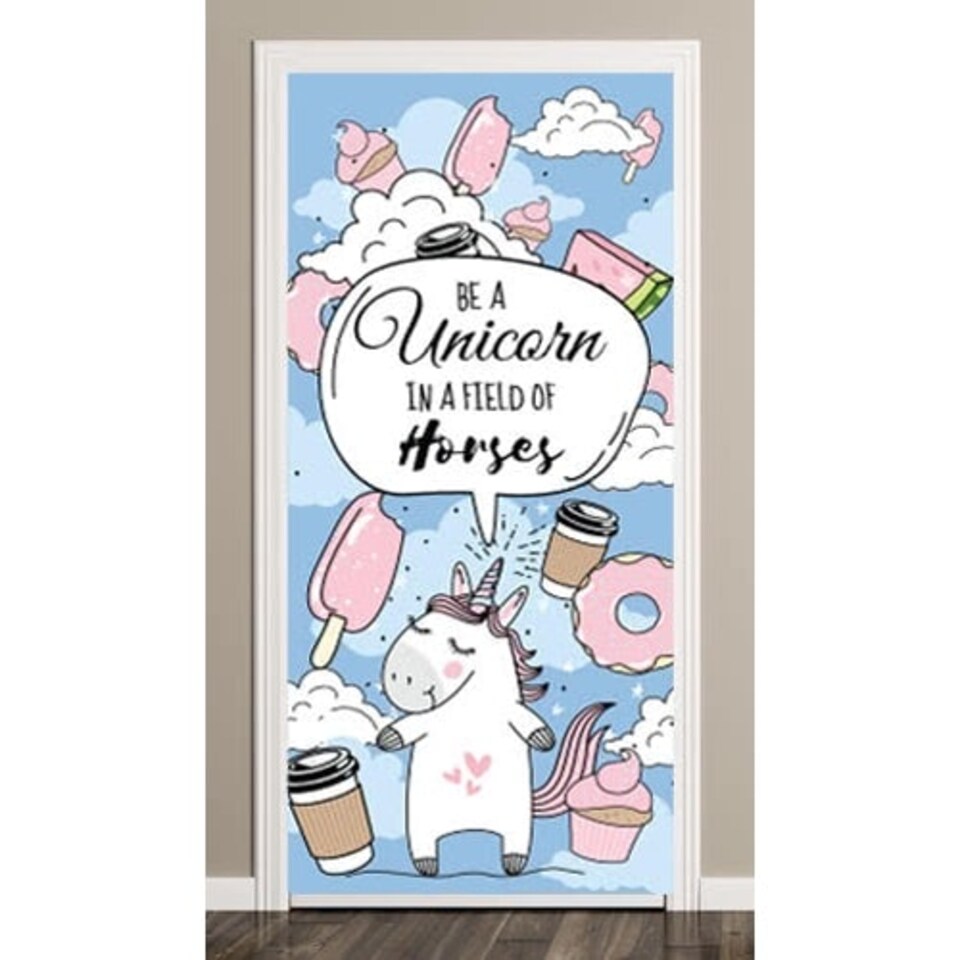 Be A Unicorn In A Field Of Horses Blue Sky Clouds Door Cover PVC Party Sign Decoration 66cm x 152cm