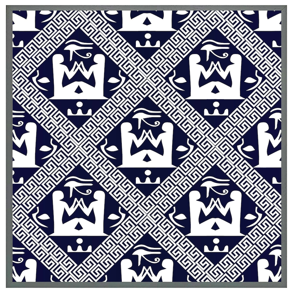 image 1 of Egyptian hieroglyphs in navy (Picture Frame) Grey | M