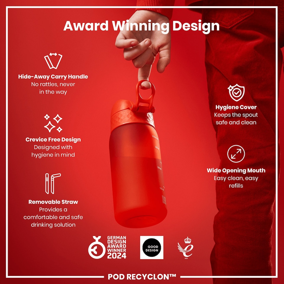 image 1 of Leak Proof Kids Water Bottle, BPA Free, 350ml (12oz) | Red | Red With Straw