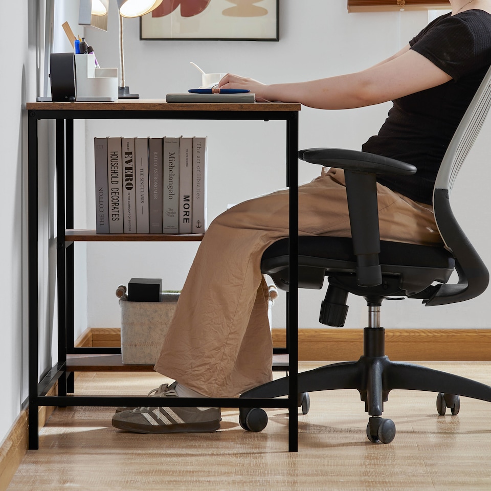 image 1 of Vida Designs Brooklyn Computer Desk 2 Shelves Home Office Workstation, Dark Wood