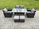 image 1 of Fimous 6 Seater PE Wicker Outdoor Garden Furniture Set Patio Furniture Rattan Rectangular Dining Table Lounge Sofa with 2 Small Footstools