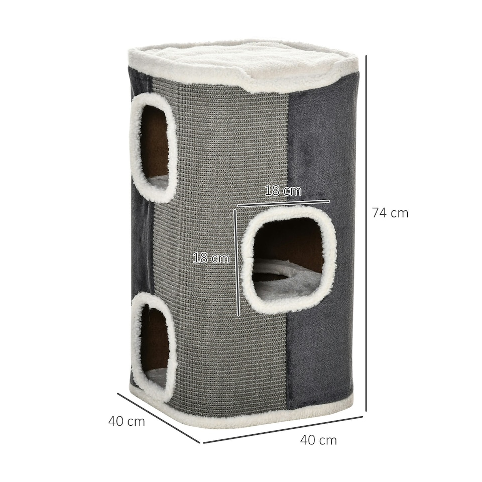 image 1 of PawHut Cat Barrel Scratching Post Tree, Plush Fleece Indoor Cat Tower, Grey