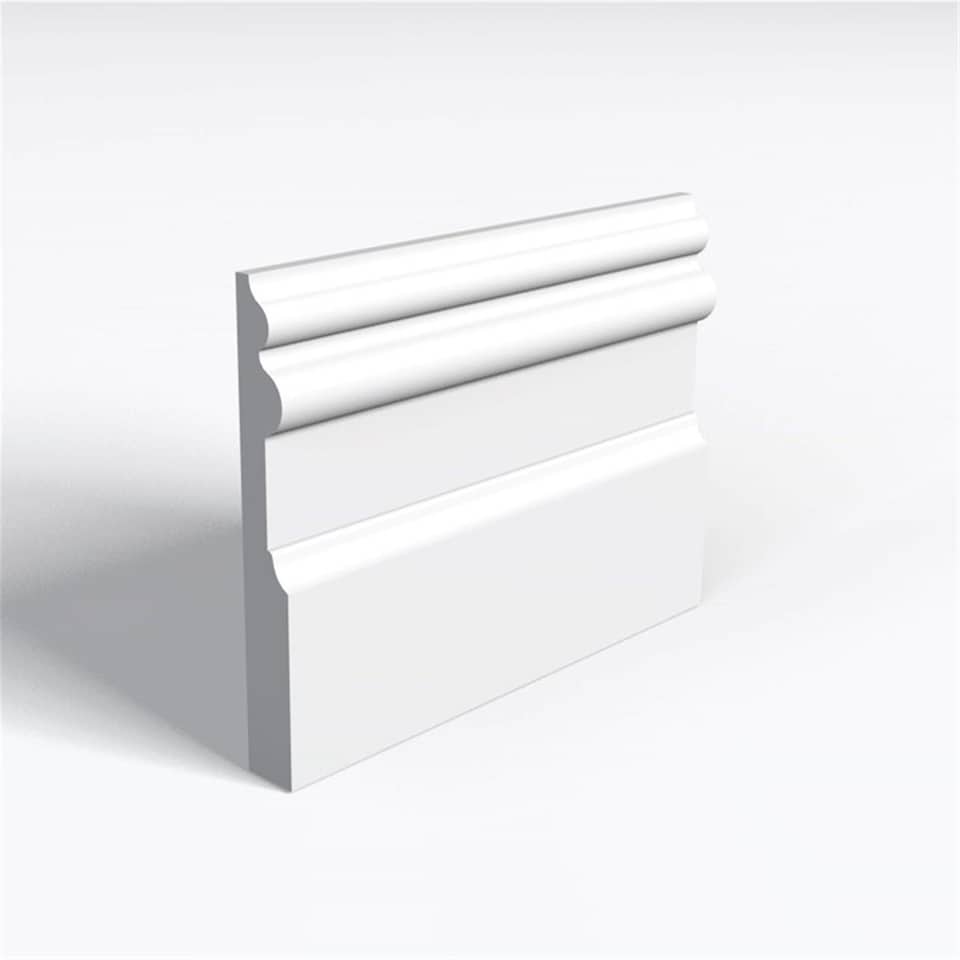 Pack of 20 (Total 20 Units) - Moisture Resistant MDF Primed Adrian Skirting Board & Rebate - 18mm (T) x 144mm (H) x 4200mm (L)