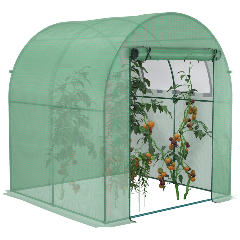 image 1 of Outsunny Walk in Polytunnel Greenhouse with Roll-up Window and Door, Green