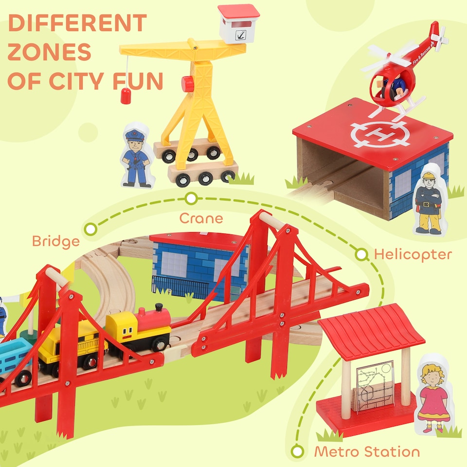 image 1 of AIYAPLAY 133 Piece Wooden Train Set, Toy Train Set with Crane for 3+ Years