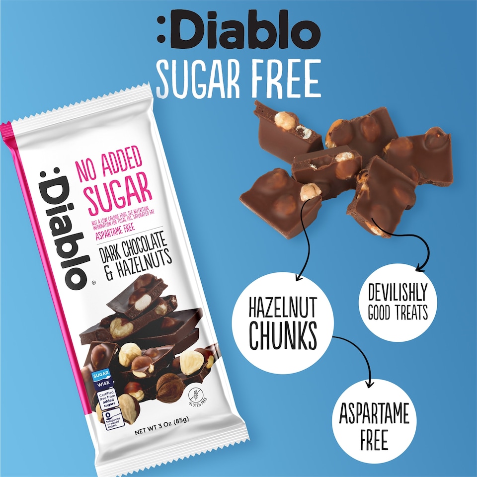 image 1 of Diablo No Added Sugar Dark Chocolate and Hazelnut Bar 85g