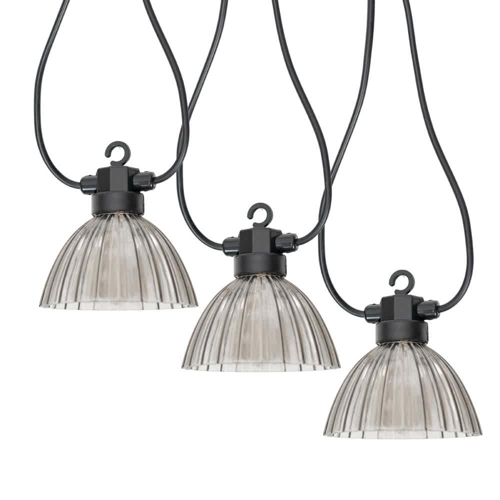 ValueLights 10 Battery Operated Smoked Pleat LED Outdoor Garden String Lights | Grey