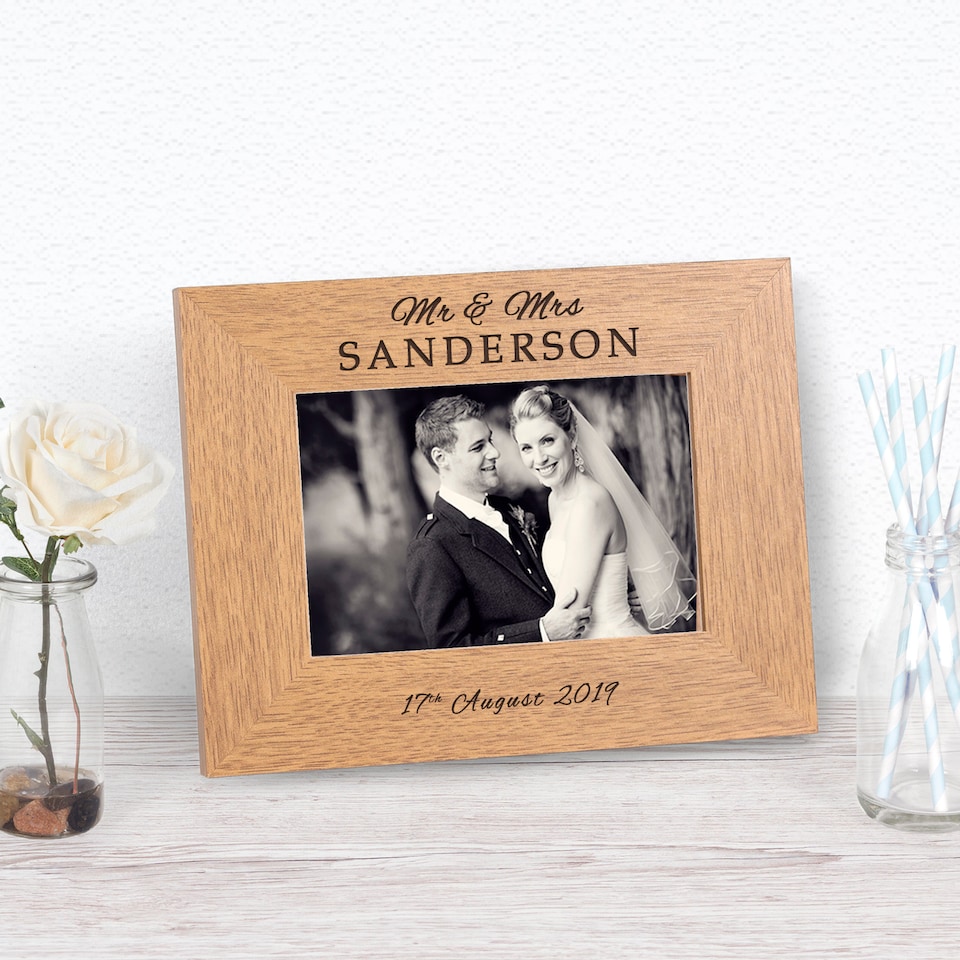 image 1 of Personalised Mr and Mrs Wedding Day Wood Picture Frame 6 x 4
