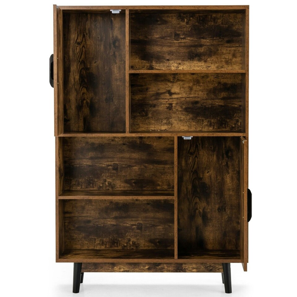 image 1 of COSTWAY Freestanding Wooden Sideboard Storage Cabinet with 2 Doors Brown