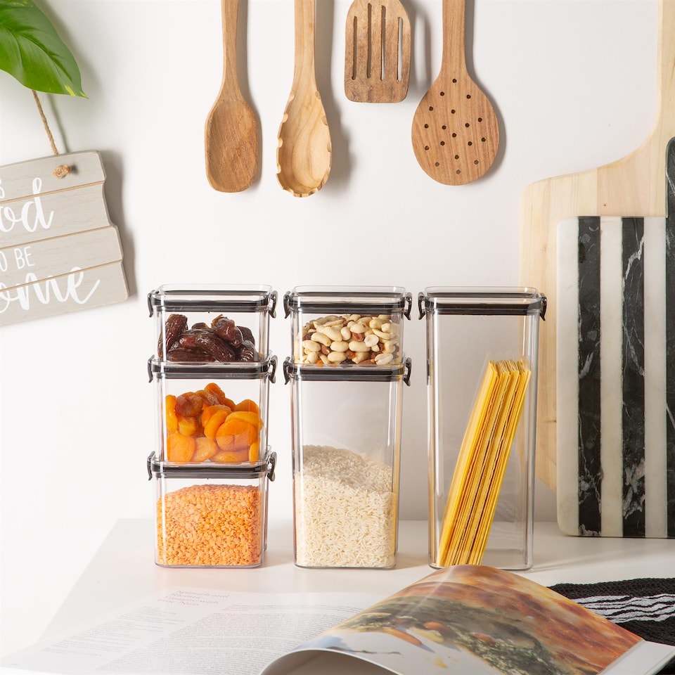 image 1 of Argon Tableware 6 Piece Food Storage Containers Set - 4 Sizes - Black