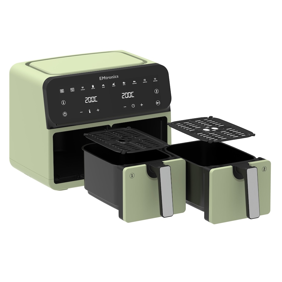 image 1 of EMtronics 8L Double Basket Air Fryer - Sage Green