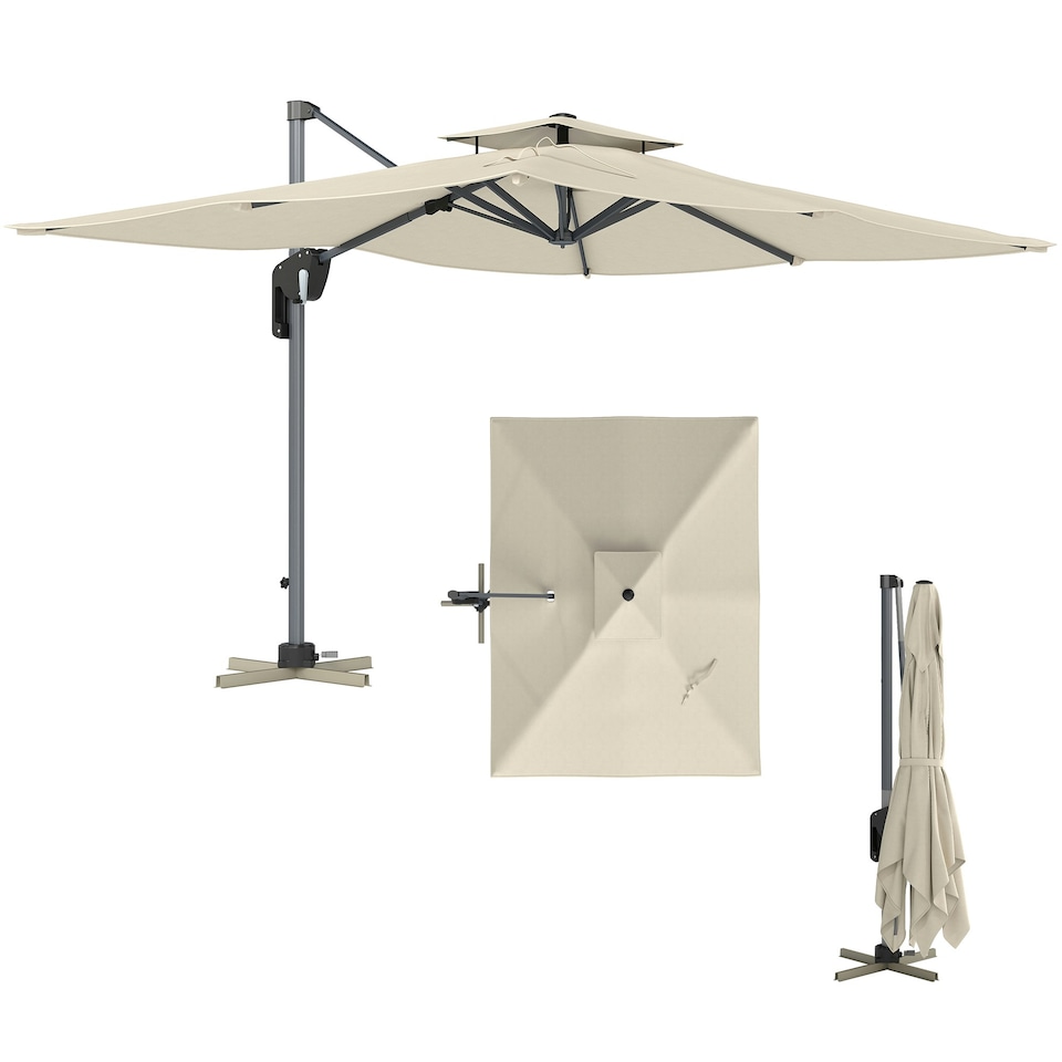 image 1 of Outsunny 3.7 x 2.7 m Cantilever Parasol w/ 360° Rotation