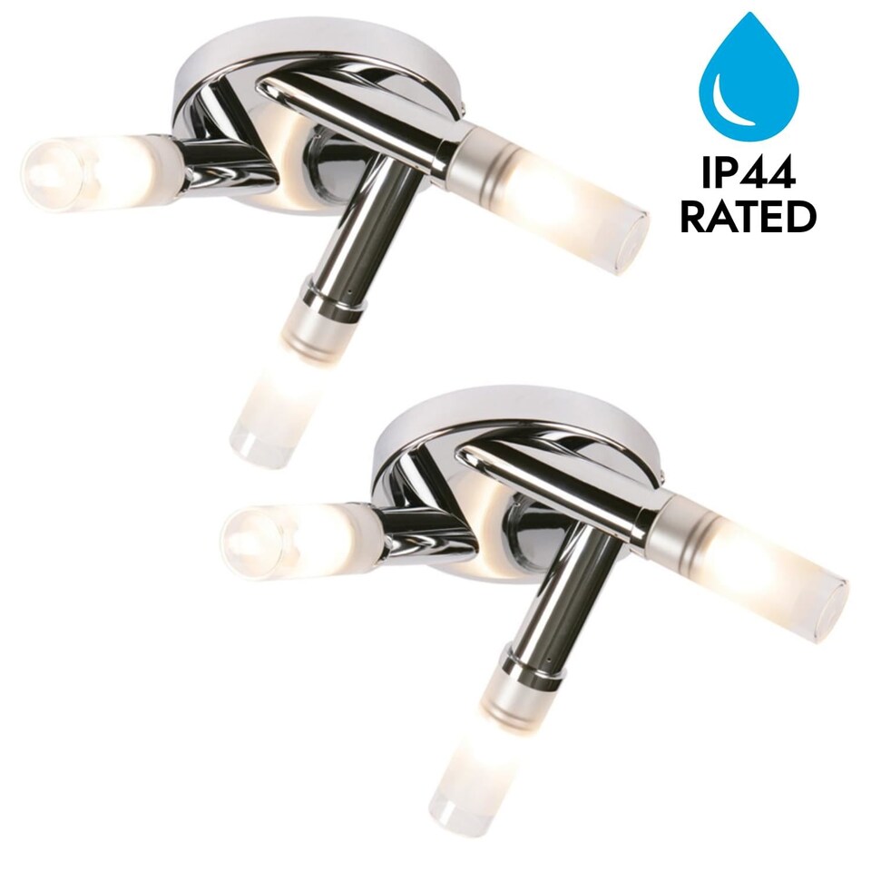 image 1 of Set of 2 Chrome IP44 Bathroom Triple Ceiling Lights | Chrome | White | 2