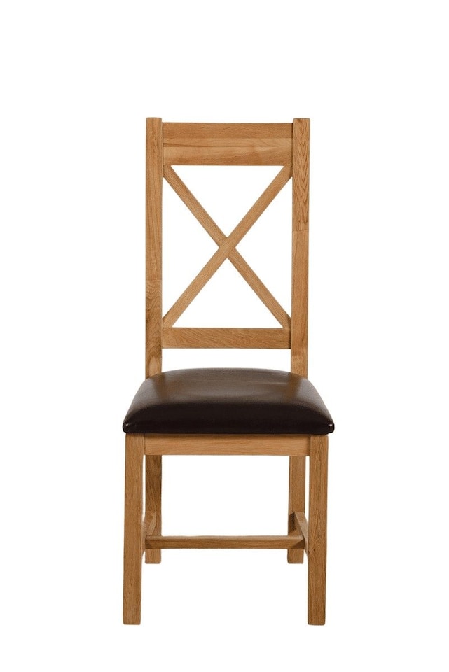 image 1 of Berkeley Solid Oak and Leather Dining Chairs for Dining Room or Kitchen | Brown | Brown
