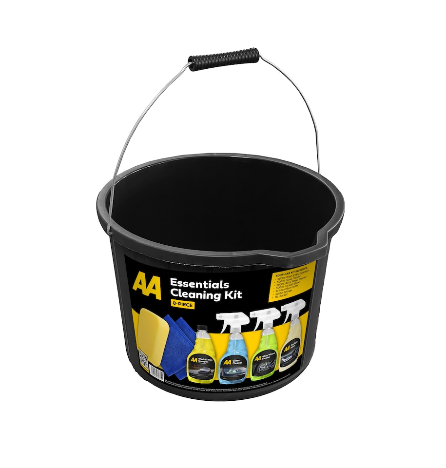 image 1 of AA Car Cleaning Kit, 8-Piece Set with 4 Cleaners, Microfibre Cloths, Sponge and Bucket