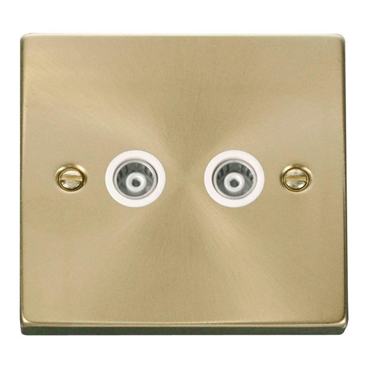SE HOME Satin Brushed Brass Twin Isolated Coaxial Socket Gold Satin Brass