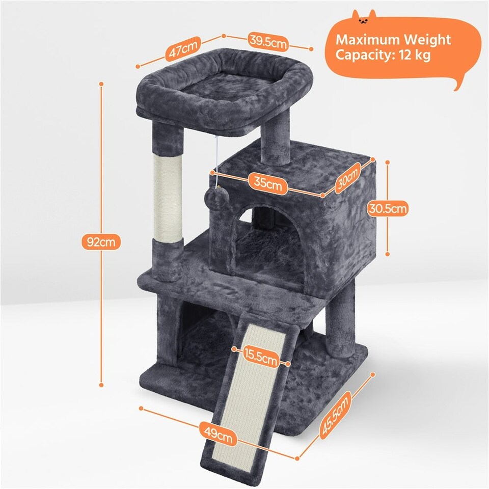 image 1 of Yaheetech 92 cm Cat Tower with Double Condos Dark Grey