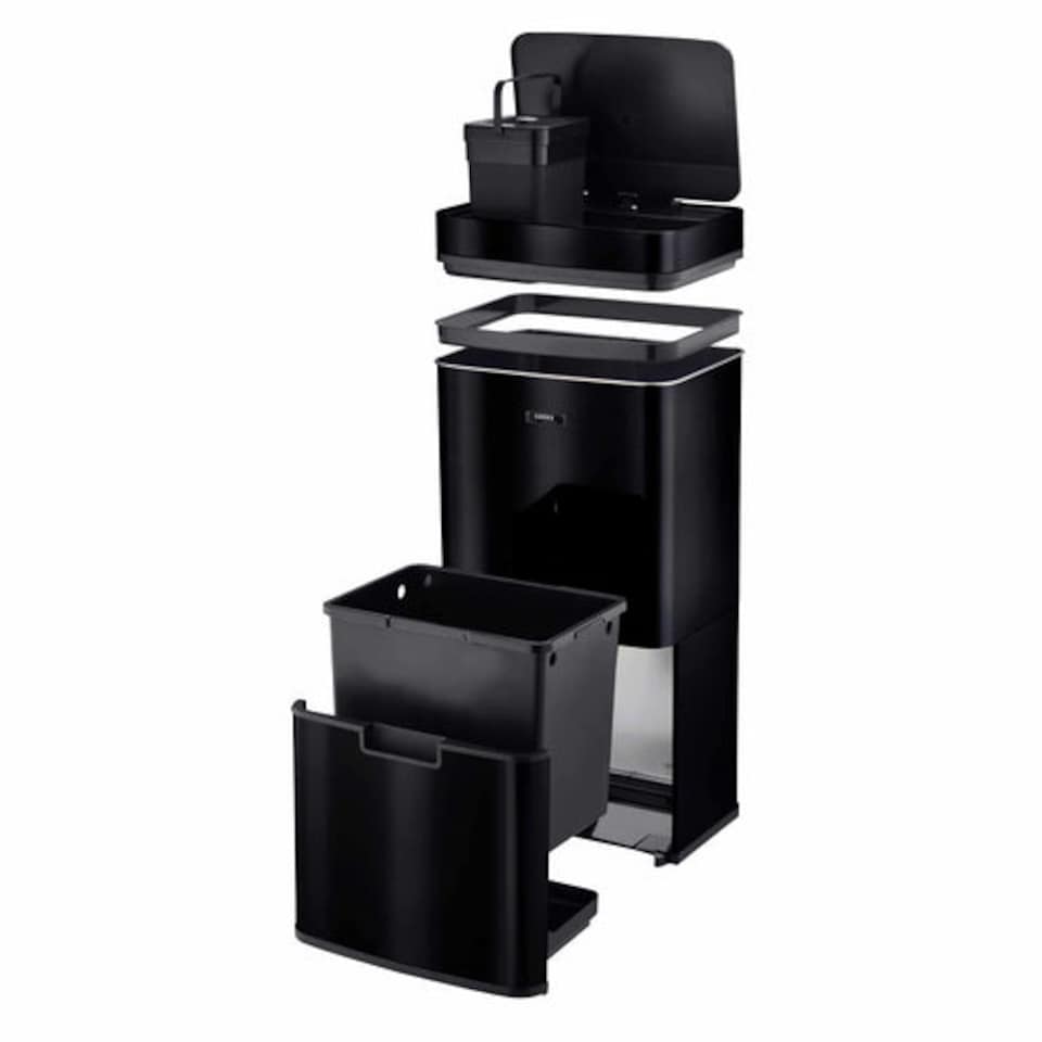 image 1 of Cooks Professional Recycling Sensor Bin 75L with Dual Compartments & Food Caddy | Black | Black