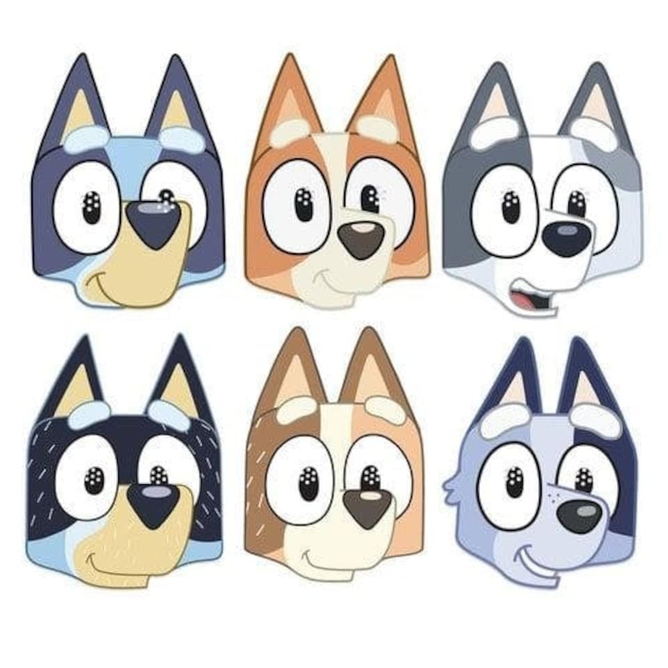 image 1 of Bluey Family Cardboard Face Masks - Pack of 6 | Blue