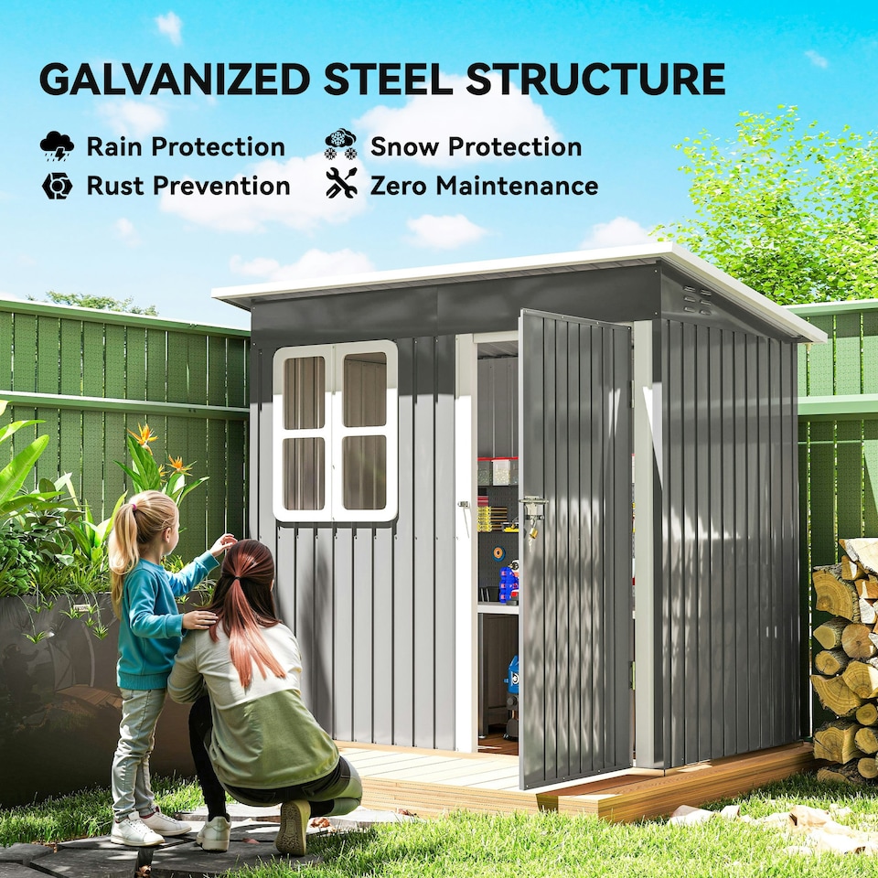 image 1 of Outsunny 7 x 4ft Galvanised Steel Garden Shed with Foundation Kit, Grey