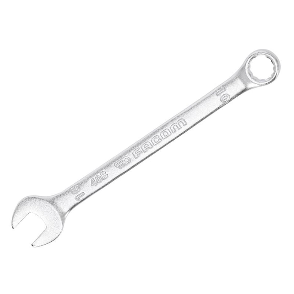 Facom 40B.10 Slim Metric Combination Spanner 10mm - 12-point OGV, 15  Degree offset, matt chrome finish.