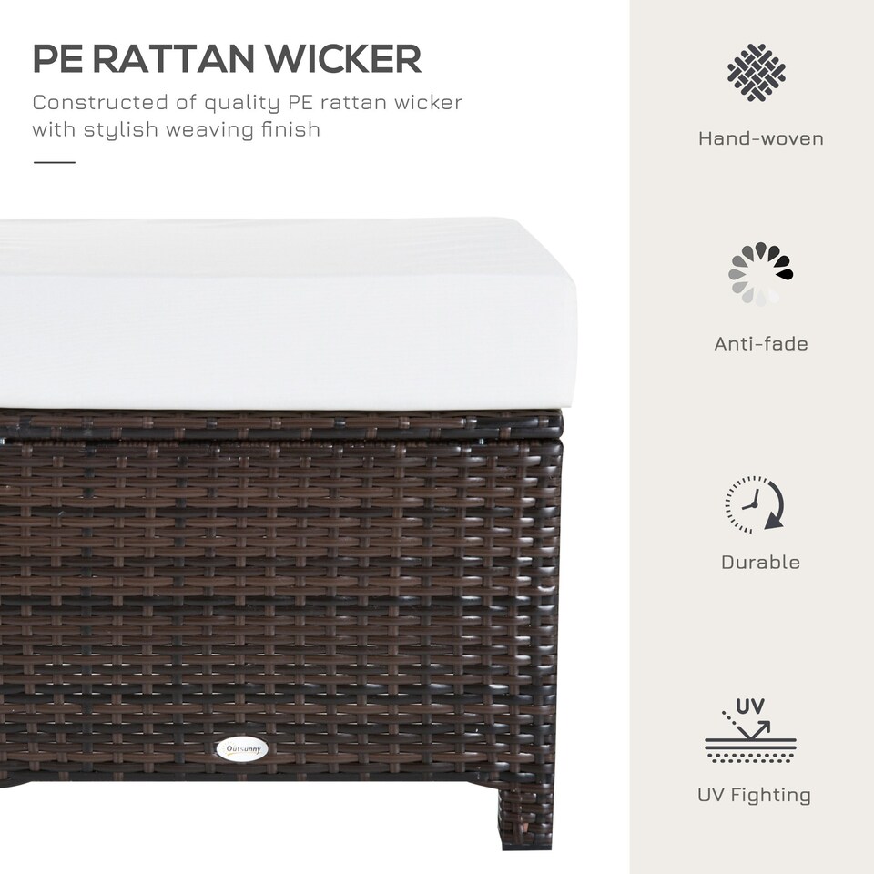 image 1 of Outsunny Rattan Footstool Wicker Ottoman w/ Padded Seat for Backyard Garden
