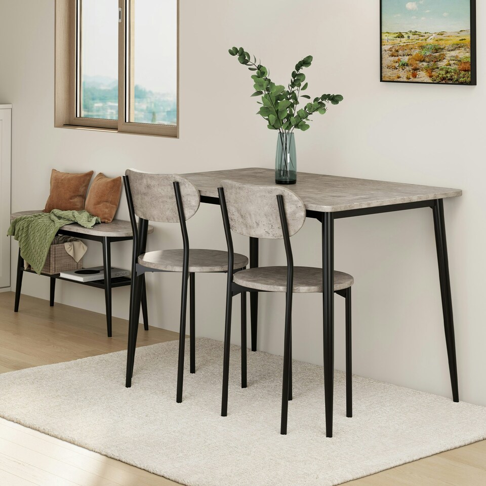 image 1 of VonHaus Murray 4 Seater Dining Table and Chairs Set Grey | Black