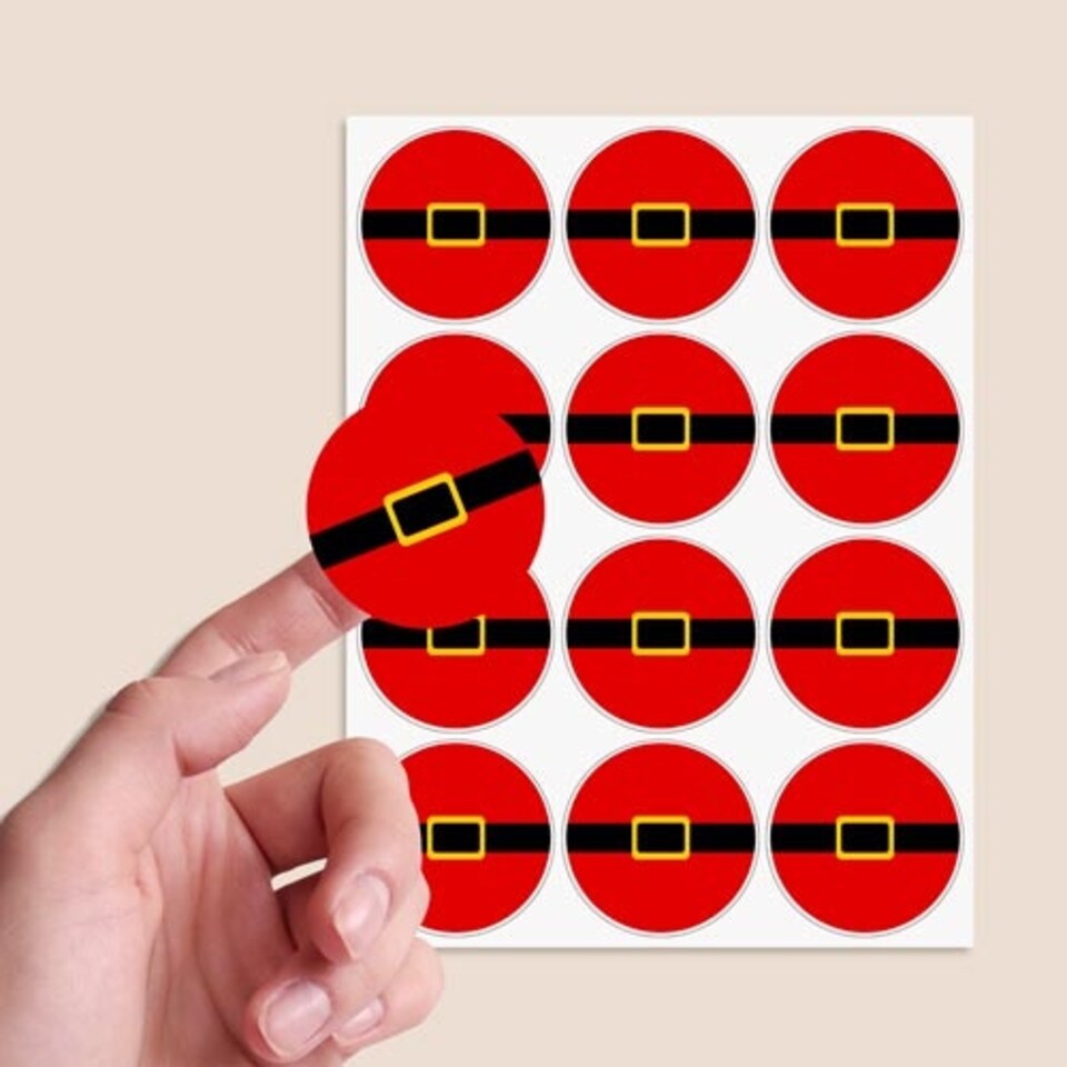 image 1 of Christmas Santa Belt Round Stickers 60mm - Sheet of 12