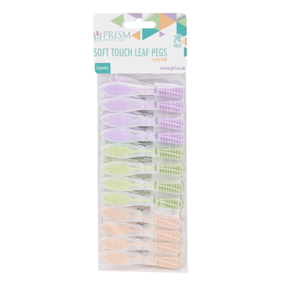 image 1 of JVL Grey Peg Basket with 48 Soft Touch Leaf Clothes Pegs,  Assorted Colours