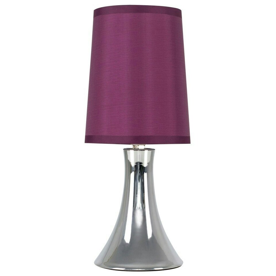 image 1 of ValueLights Small Modern Chrome Touch Table Lamp With Purple Fabric Shade - Includes 5w LED Dimmable Candle Bulb 3000K Warm White