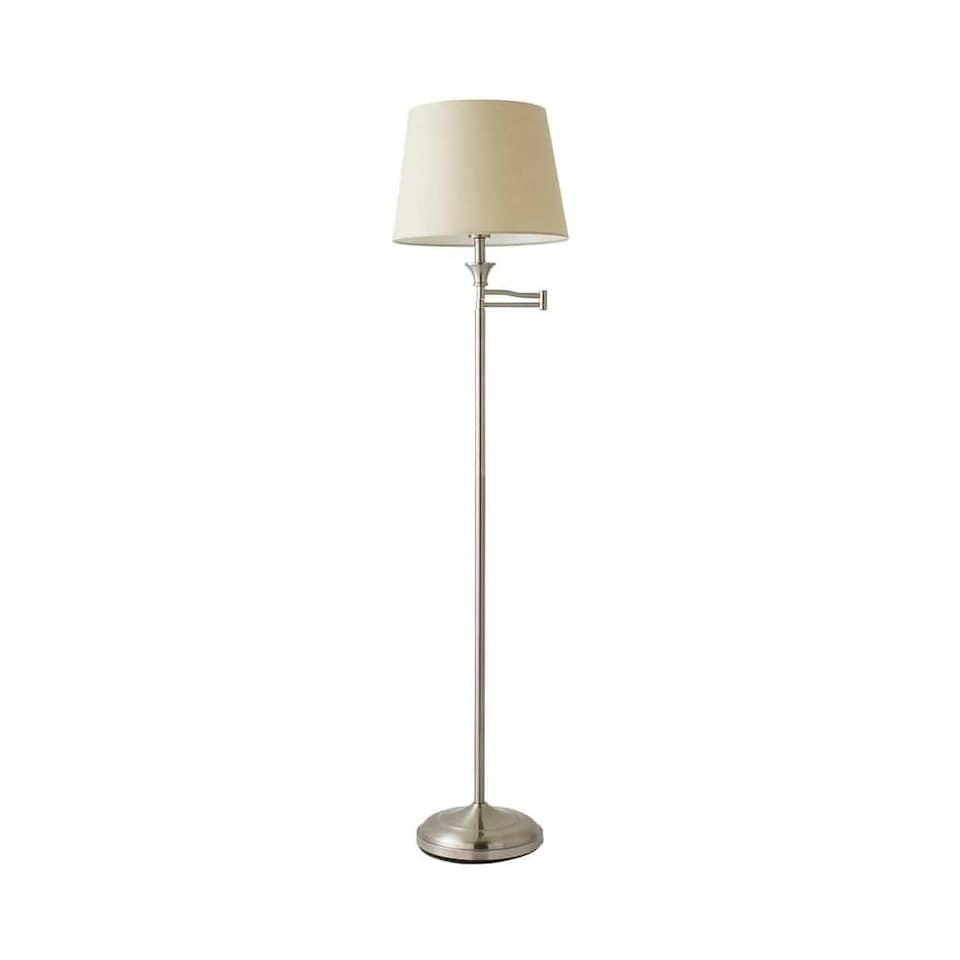 image 1 of ValueLights Sinatra Brushed Silver Floor Lamp with Medium Cream Tapered Shade and LED Bulb